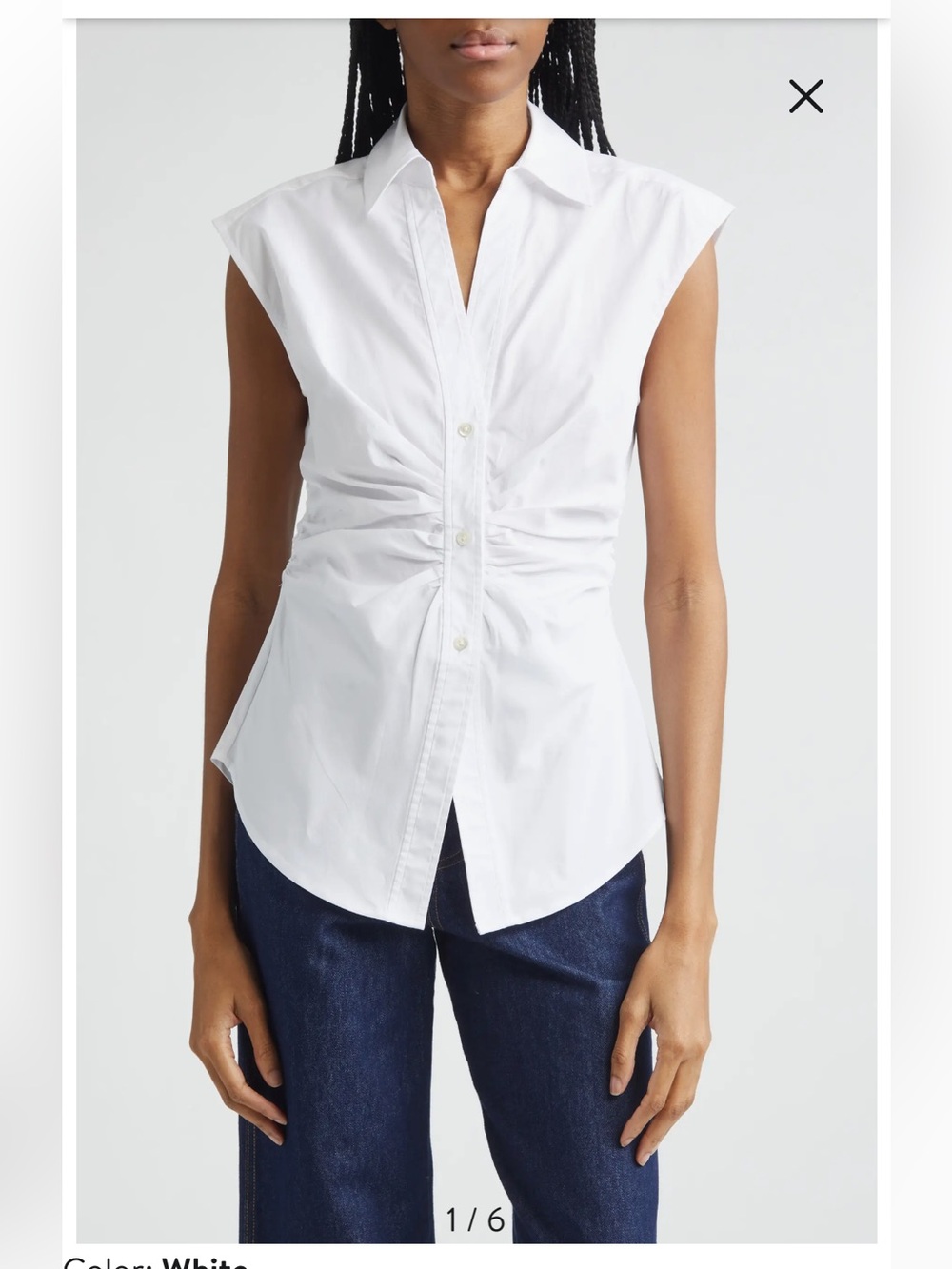 NWT Veronica Beard WHITE DEVRA RUCHED BUTTON UP BLOUSE Size 2